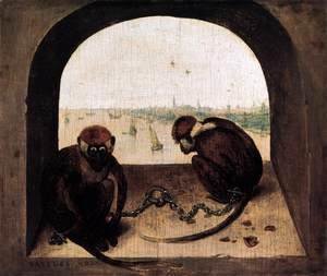 Pieter the Elder Bruegel - Two Chained Monkeys