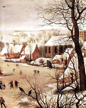 Pieter the Elder Bruegel - Winter Landscape with Skaters and a Bird Trap (detail)